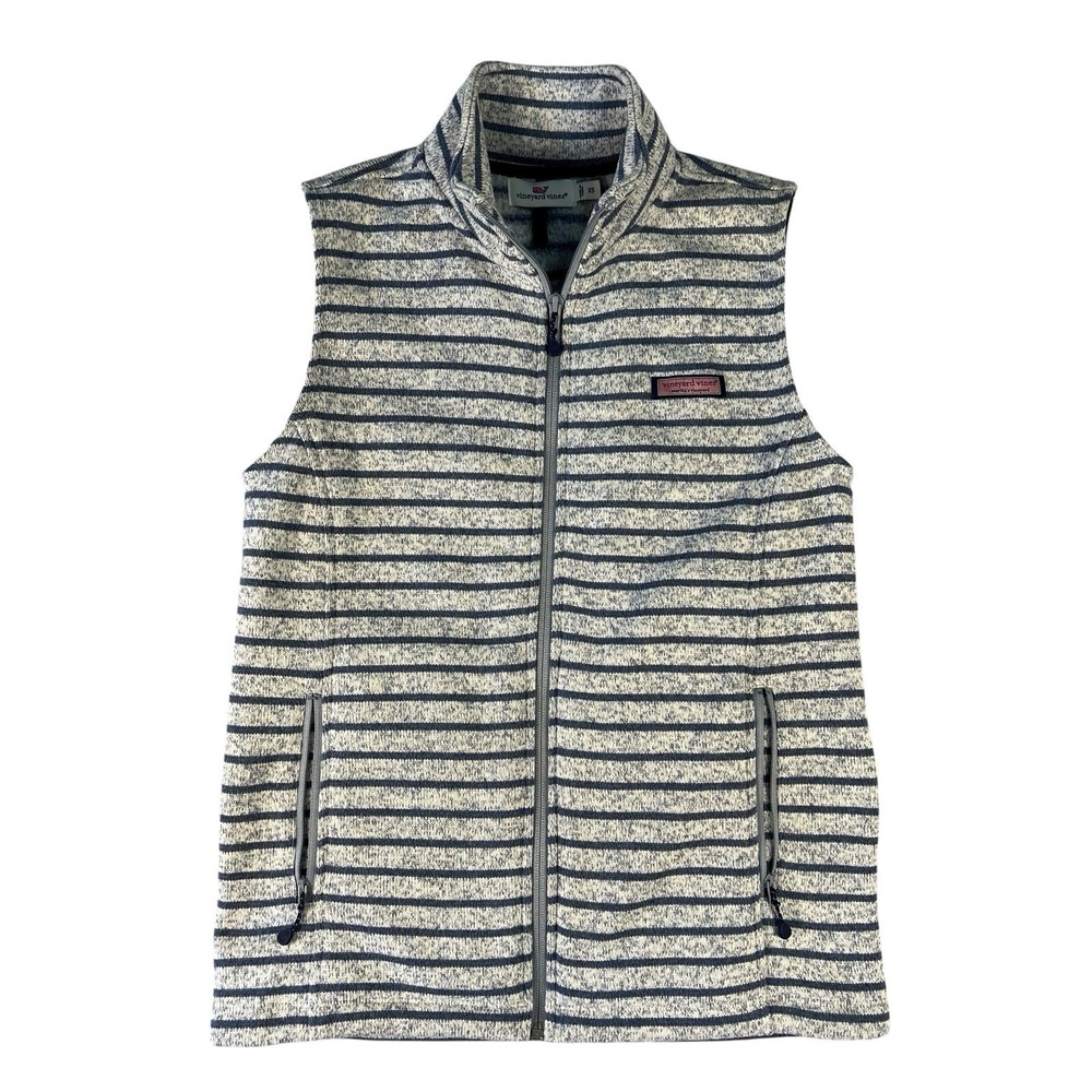 Vineyard Vines XS Sweater Fleece Vest Striped Nautical Preppy Full Zip Womens